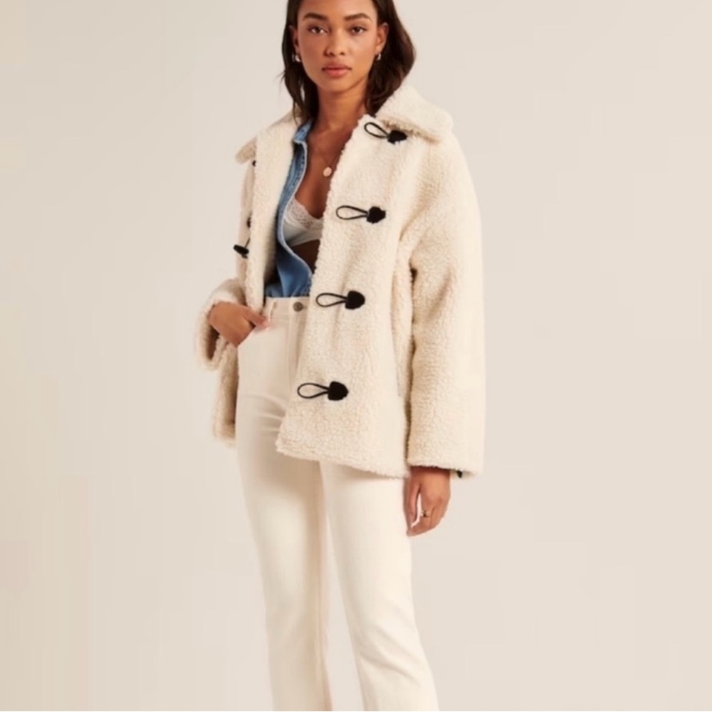 Abercrombie & Fitch Cream Teddy Jacket with Black Toggles